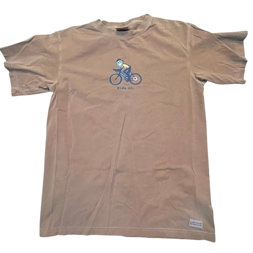 Life Is Good Ride On Bicycle Graphic Tee Cotton Brown‎ Men Medium